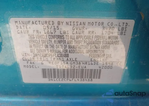 2015 Nissan Versa Note Sv z USA, uszkodzony, nr VIN 3N1CE2CP6FL438488